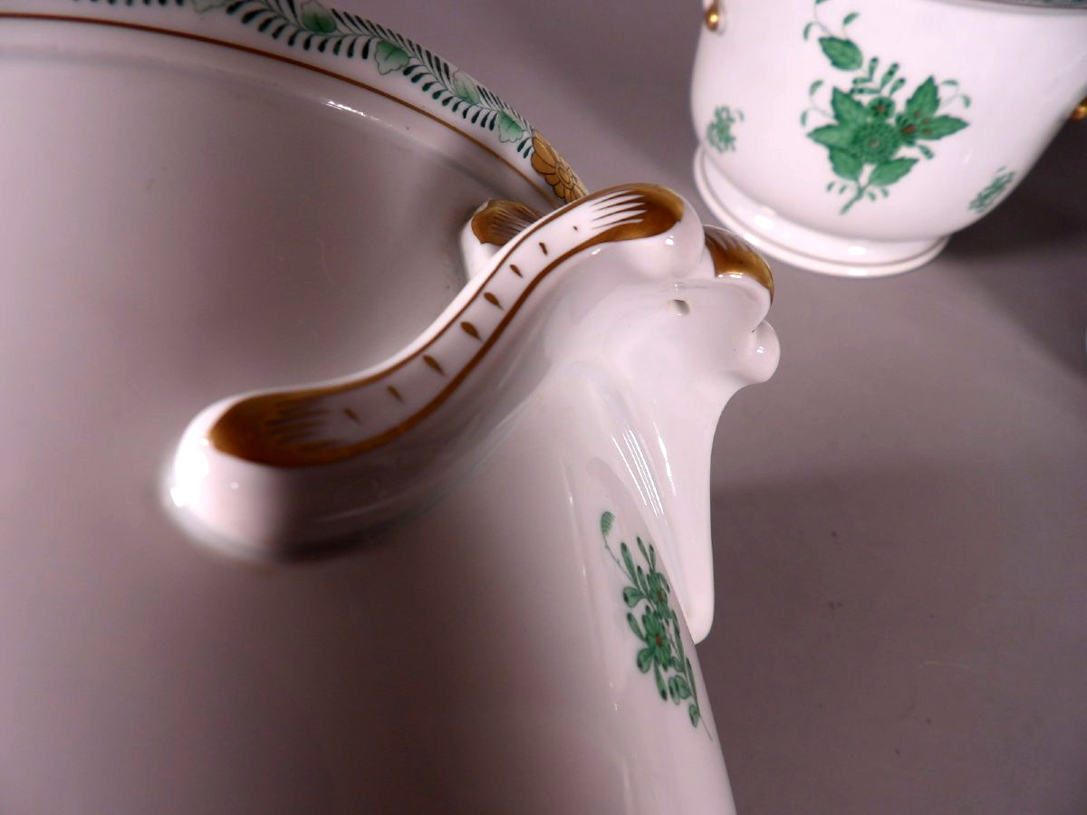 Ensemble de 4 Cache Pots en Porcelaine "Apponyi" Vert - HEREND HUNGARY-photo-6