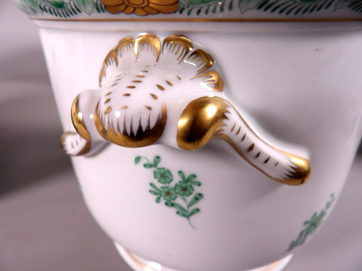 Ensemble de 4 Cache Pots en Porcelaine "Apponyi" Vert - HEREND HUNGARY-photo-8