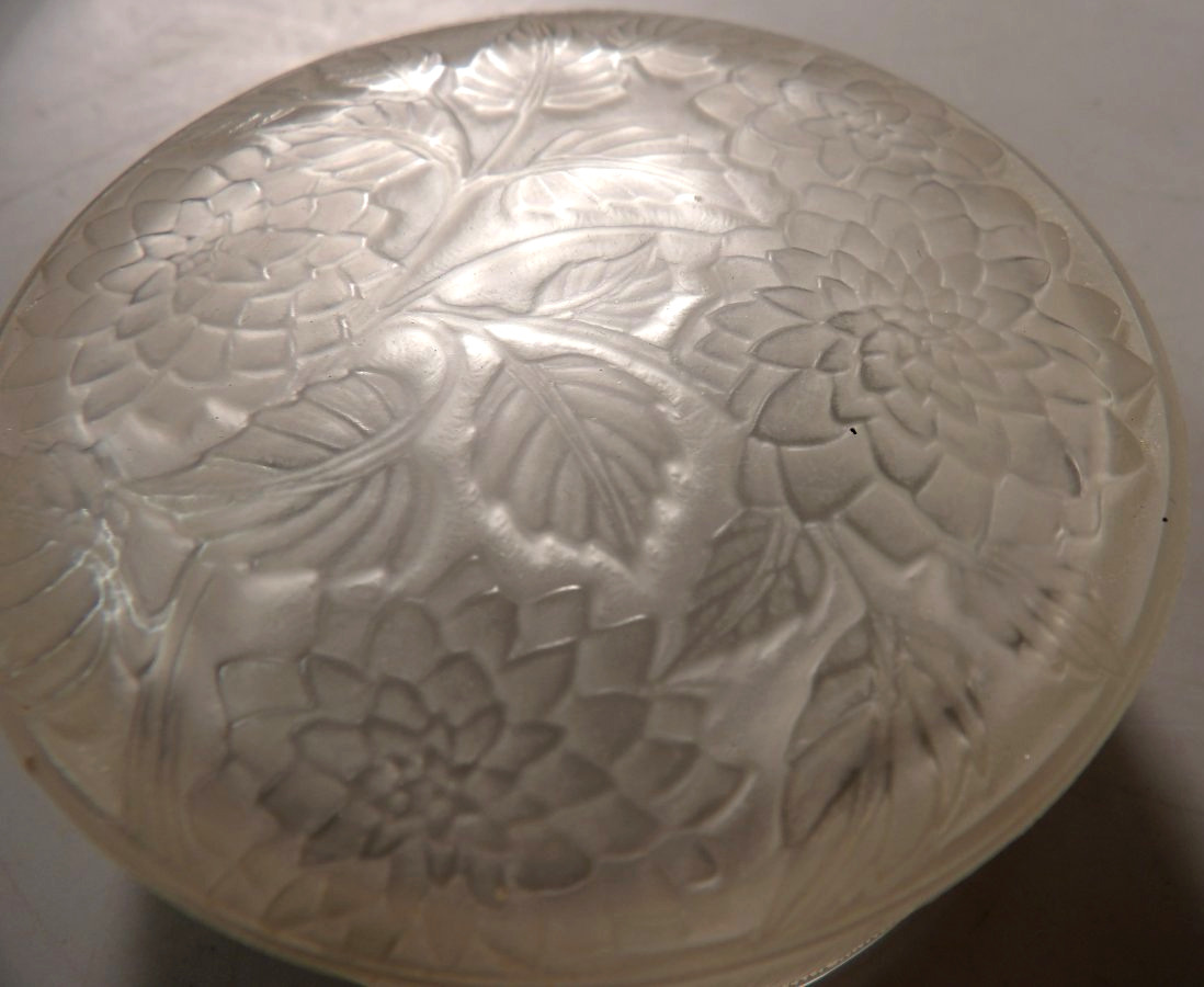 Antique Round Box With Frosted Crystal Lid - Designed In 1924 By René Lalique-photo-5