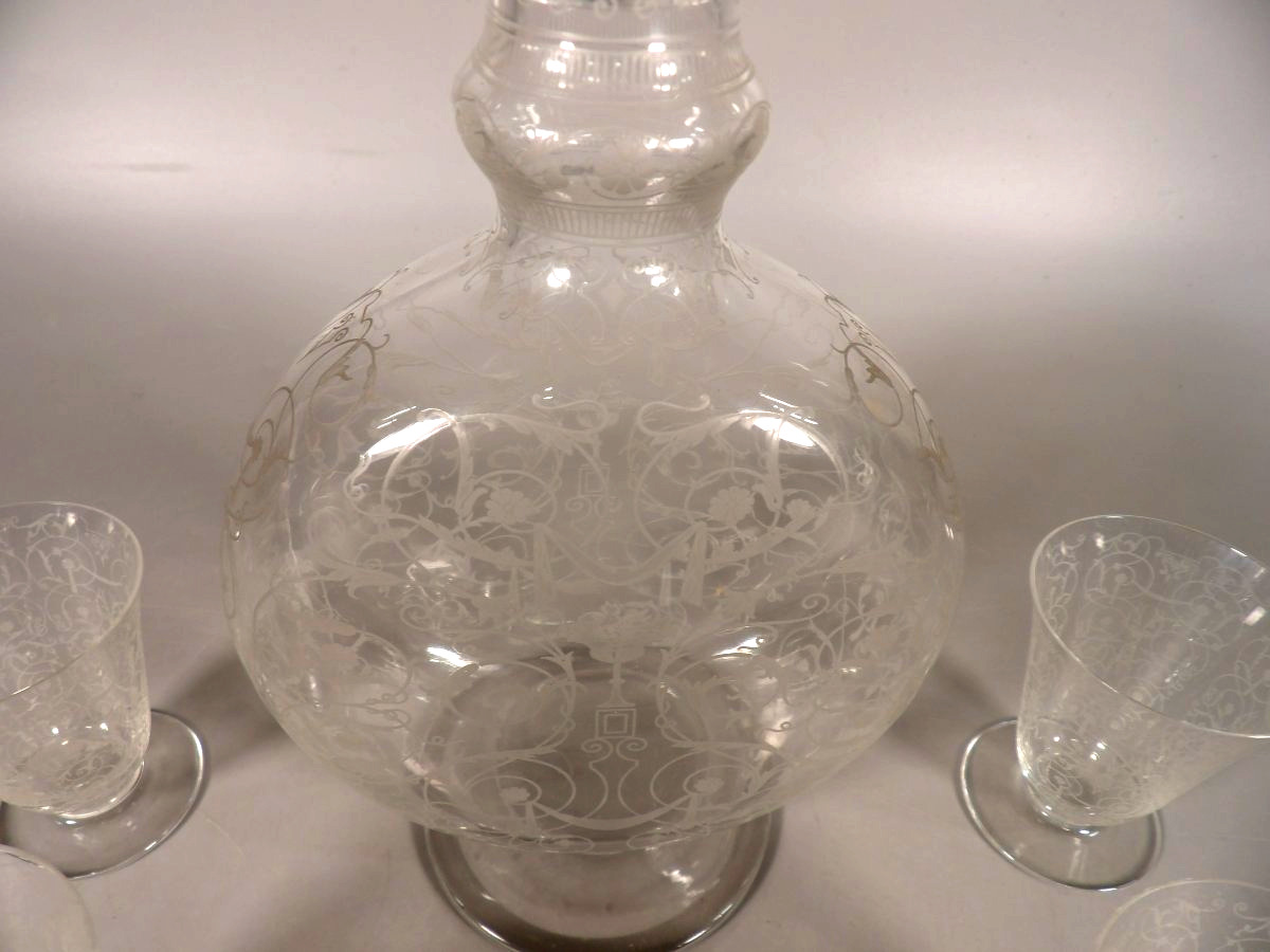Antique Crystal Decanter And 6 Glasses - "michelangelo" Model By Baccarat-photo-2