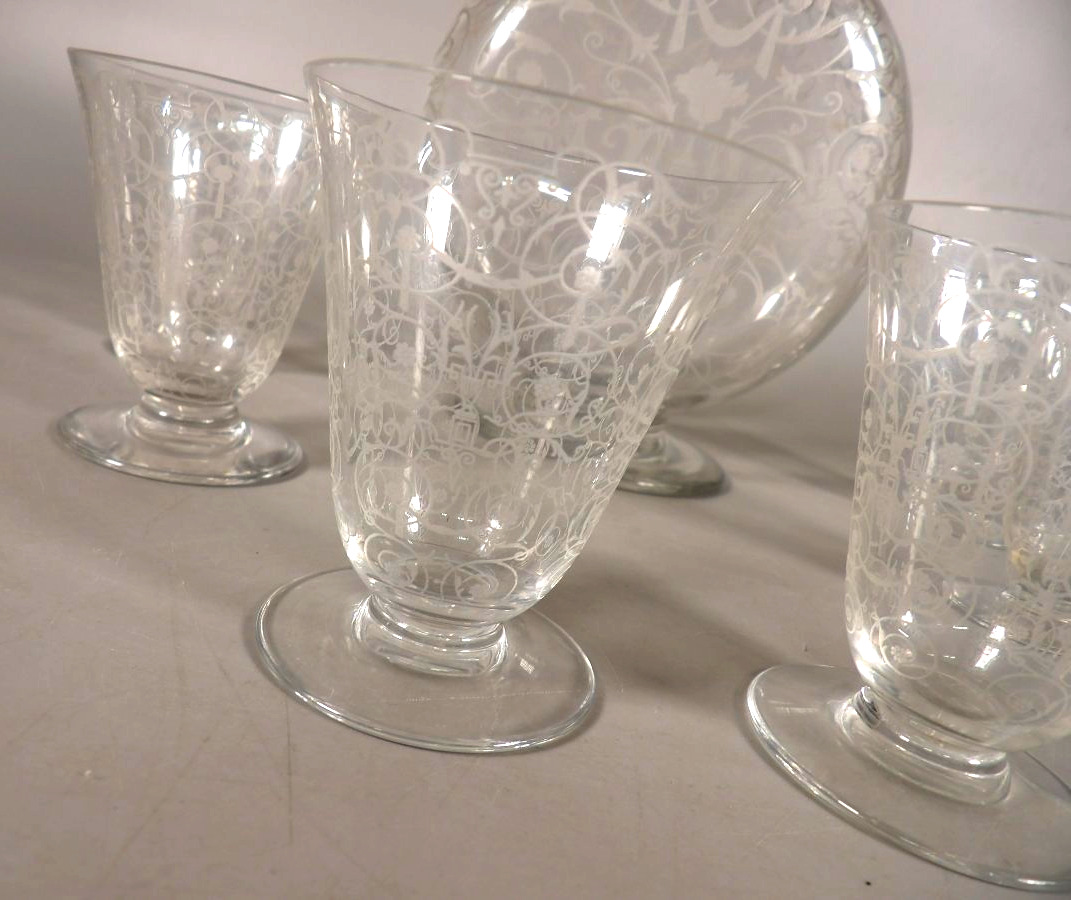 Antique Crystal Decanter And 6 Glasses - "michelangelo" Model By Baccarat-photo-3