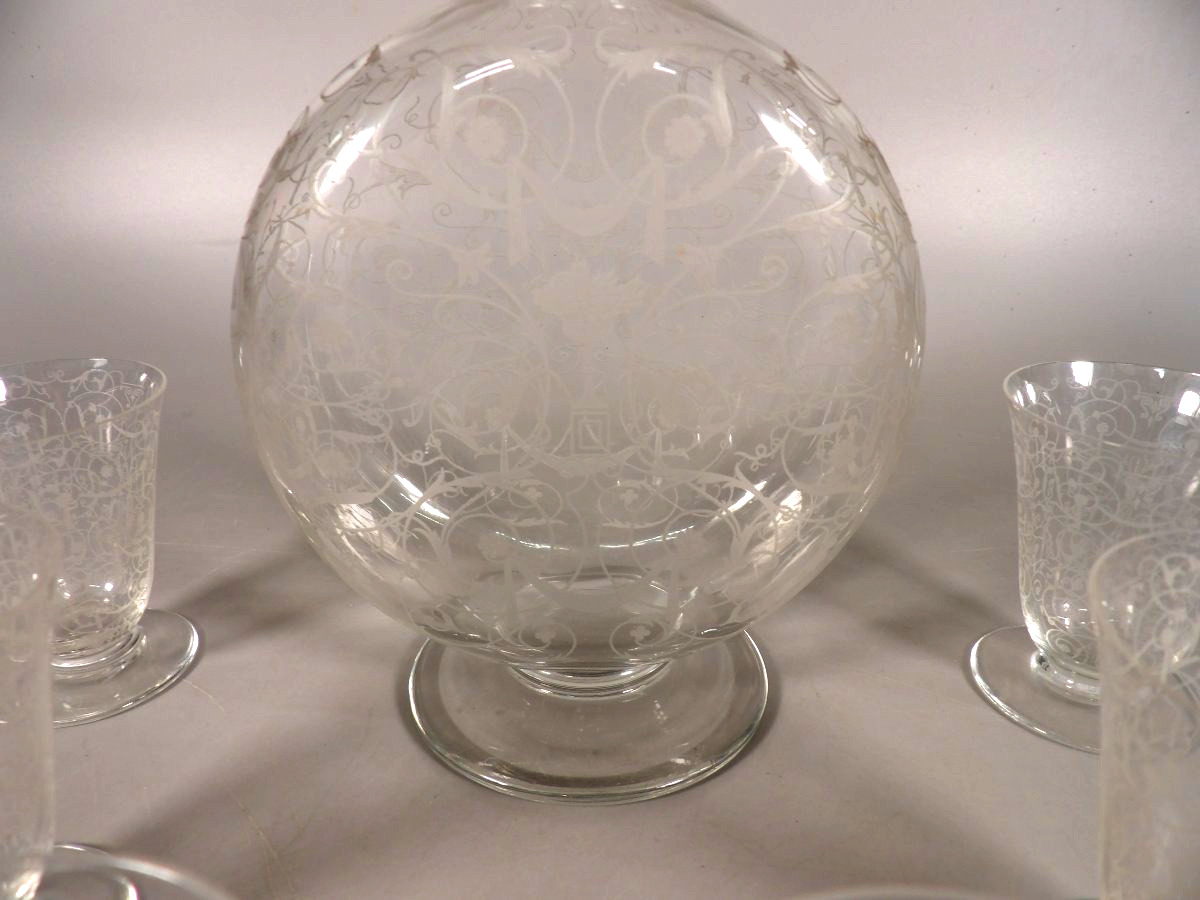 Antique Crystal Decanter And 6 Glasses - "michelangelo" Model By Baccarat-photo-2