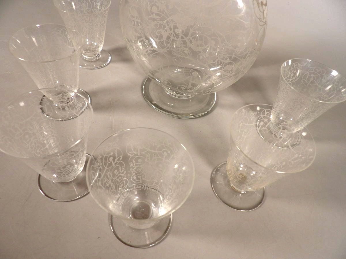 Antique Crystal Decanter And 6 Glasses - "michelangelo" Model By Baccarat-photo-3
