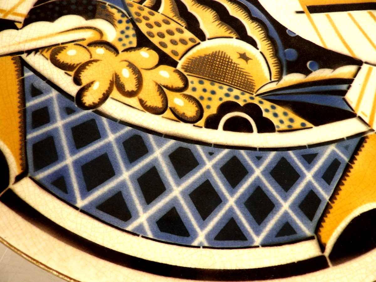 Large Antique Platter With Two Doves – Art Deco By Geo Condé – K & G – Lunéville-photo-3