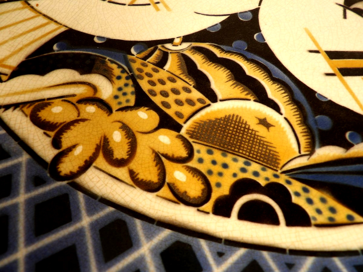 Large Antique Platter With Two Doves – Art Deco By Geo Condé – K & G – Lunéville-photo-5