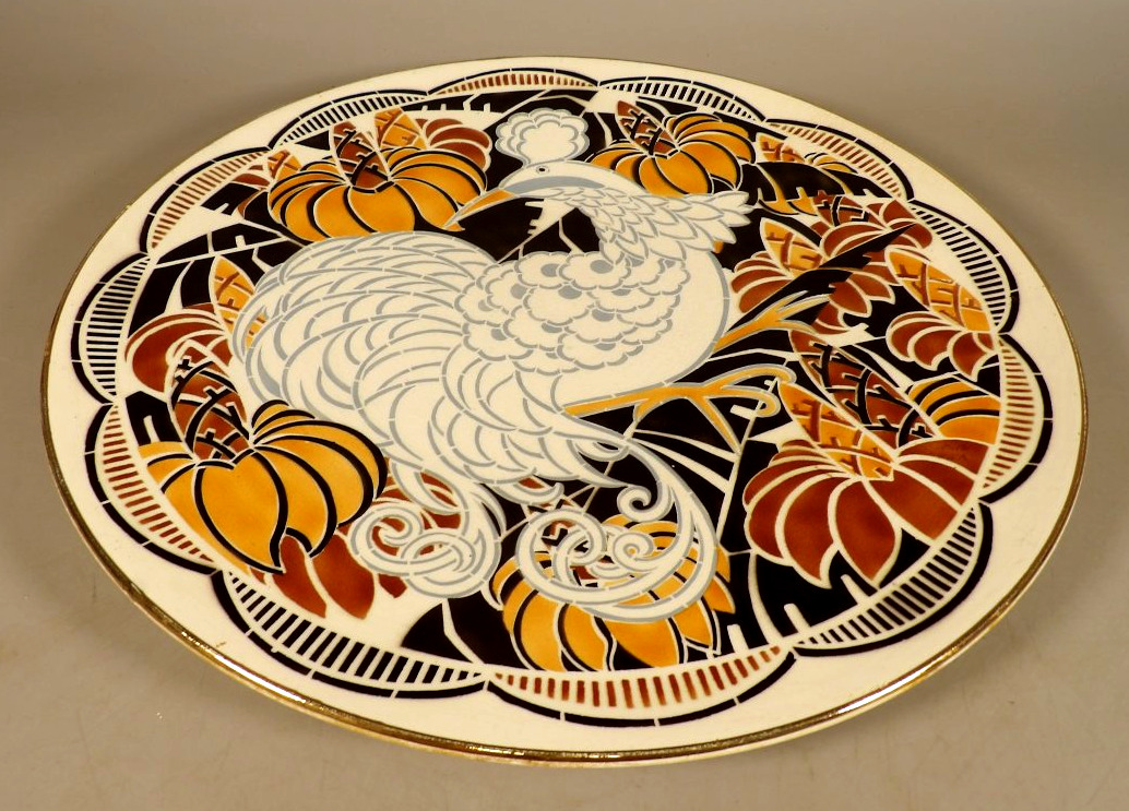 Large, Antique Peacock Dish - Art Deco Style By Geo Condé - K And G - Lunéville-photo-2