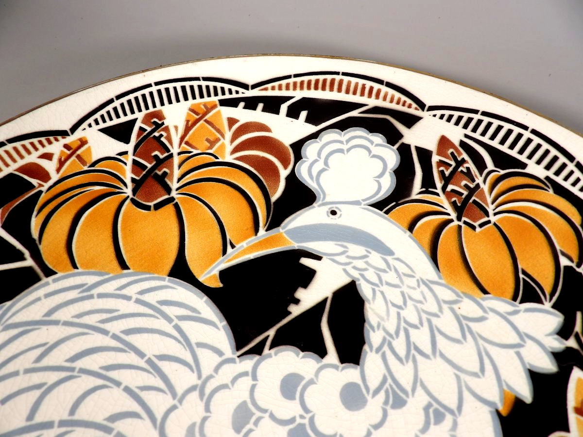 Large, Antique Peacock Dish - Art Deco Style By Geo Condé - K And G - Lunéville-photo-3