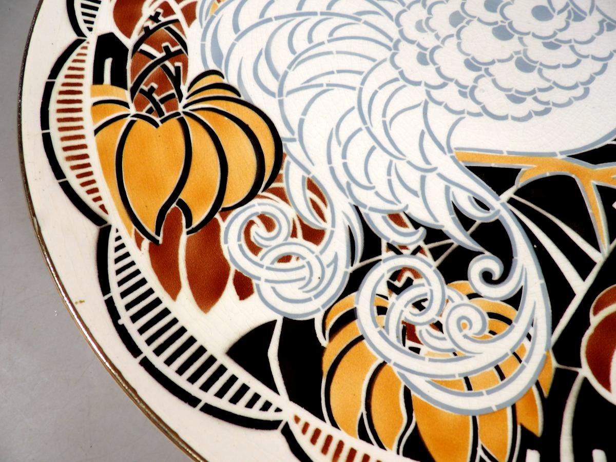 Large, Antique Peacock Dish - Art Deco Style By Geo Condé - K And G - Lunéville-photo-3