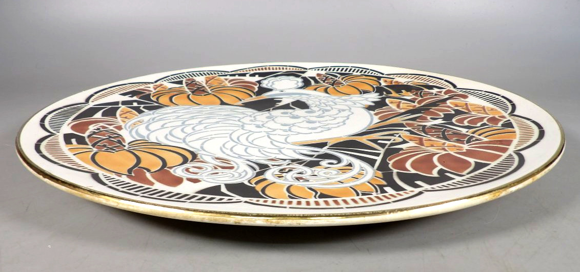 Large, Antique Peacock Dish - Art Deco Style By Geo Condé - K And G - Lunéville-photo-6
