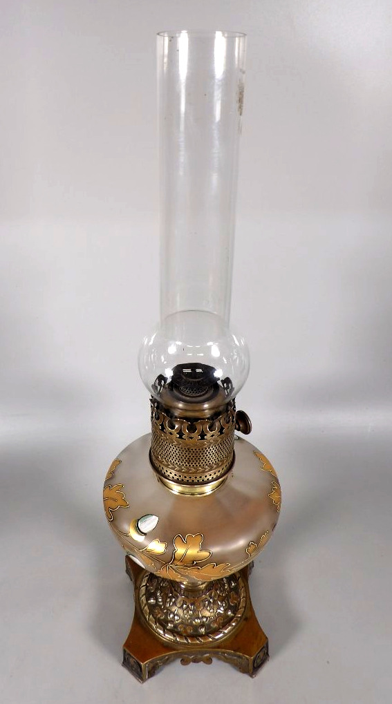 Grande Lampe à Pétrole avec Pied en Bronze doré-photo-2