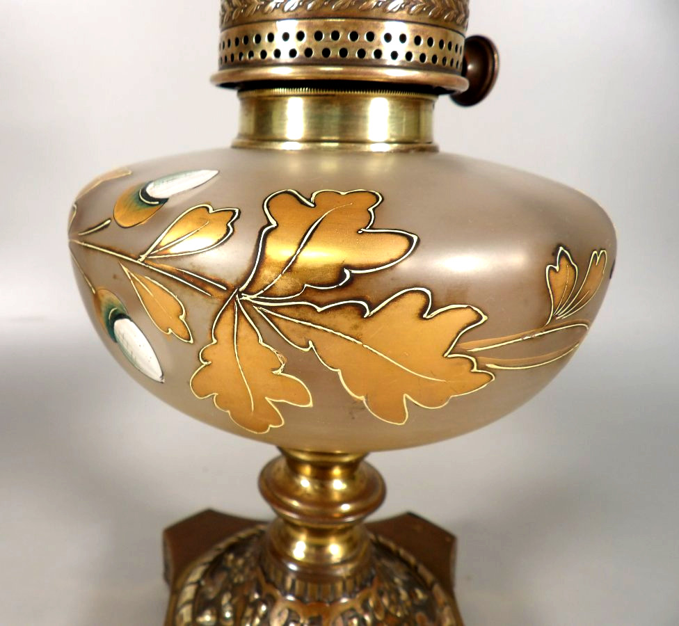 Grande Lampe à Pétrole avec Pied en Bronze doré-photo-2
