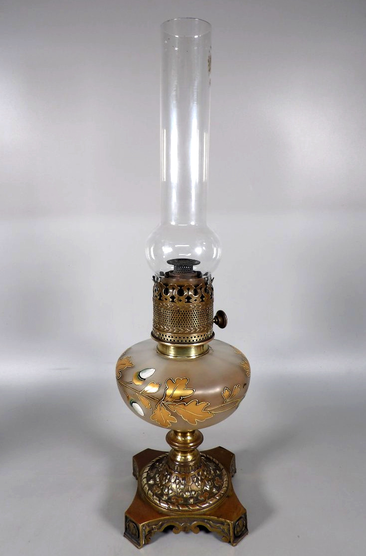 Grande Lampe à Pétrole avec Pied en Bronze doré