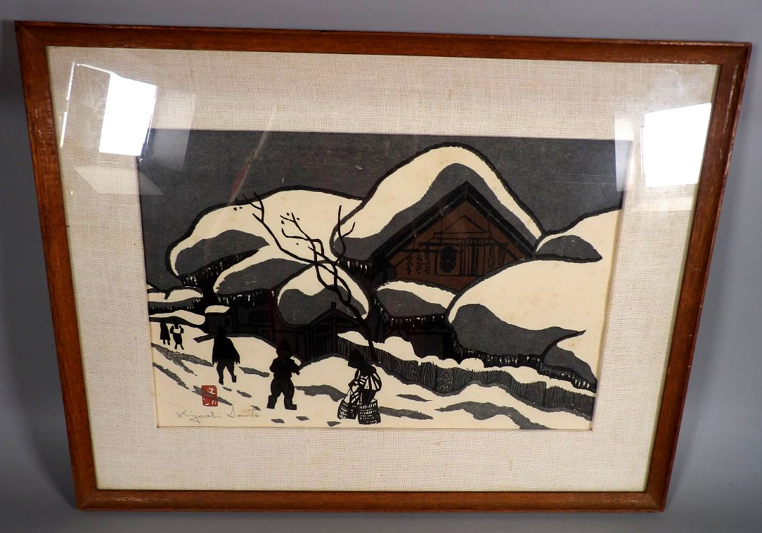 Estampe Japonaise "Winter in Aizu" - Circa 1960 - Signée par Kiyoshi Saito (1907-1997)