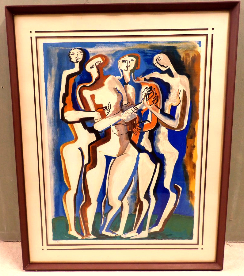 Lithographie Cubiste Moderniste "La Famille" par Ossip ZADKINE - Circa 1967