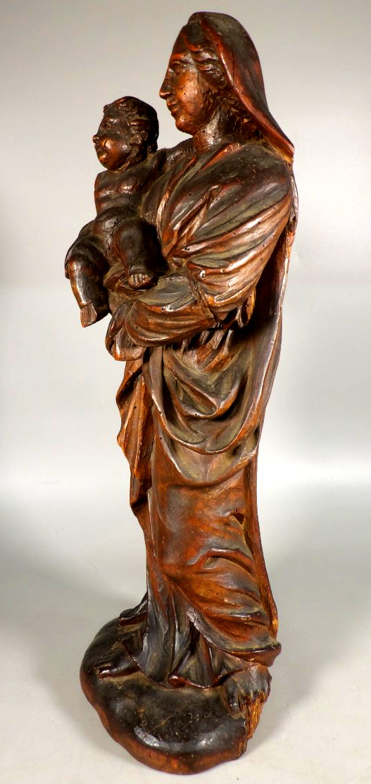 Antique Wooden Sculpture Of The Virgin And Child, Polished-photo-2