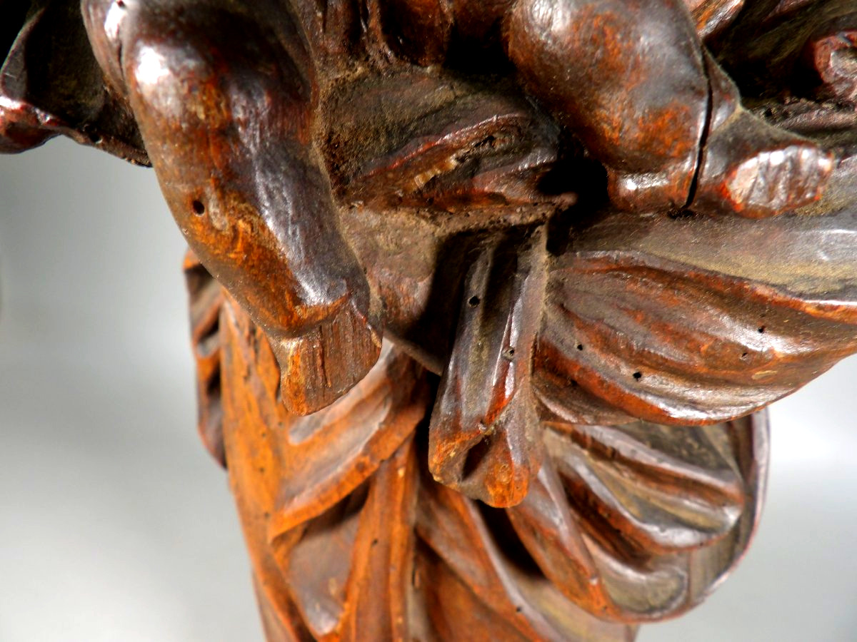 Antique Wooden Sculpture Of The Virgin And Child, Polished-photo-4
