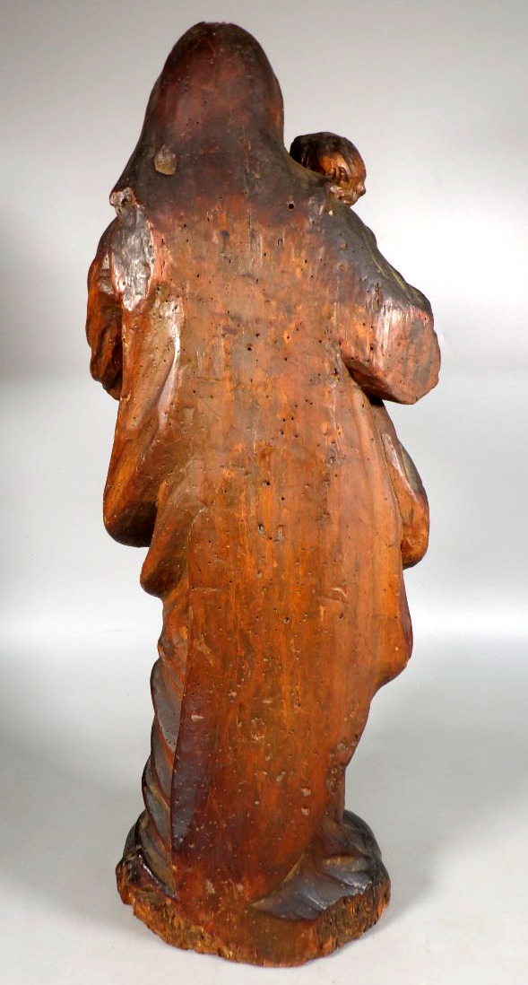 Antique Wooden Sculpture Of The Virgin And Child, Polished-photo-1