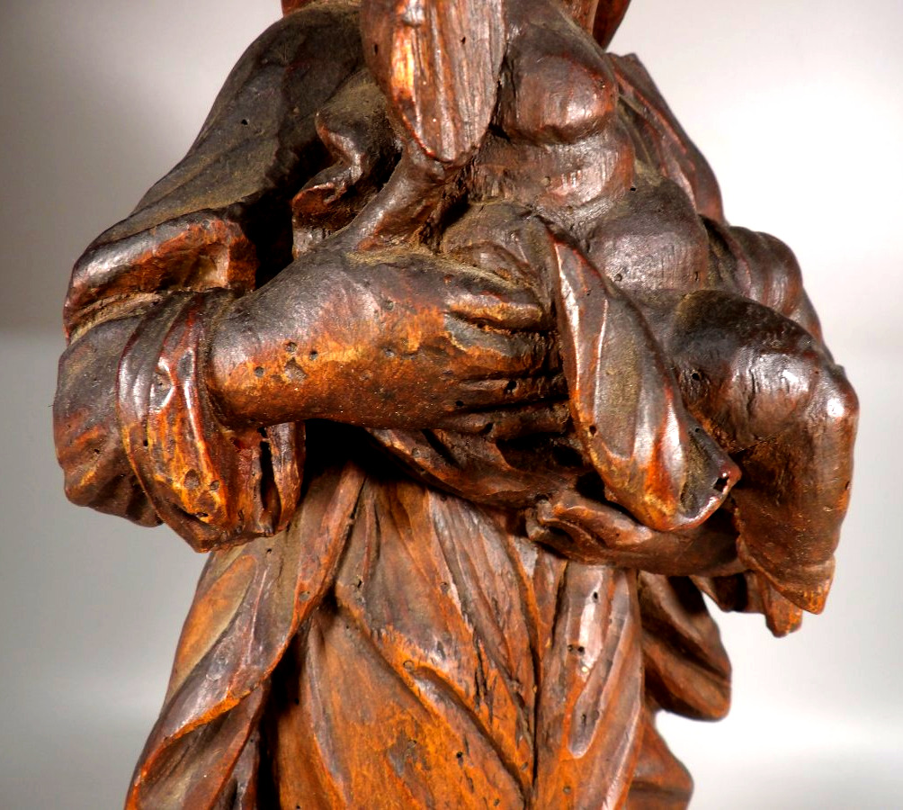 Antique Wooden Sculpture Of The Virgin And Child, Polished-photo-2