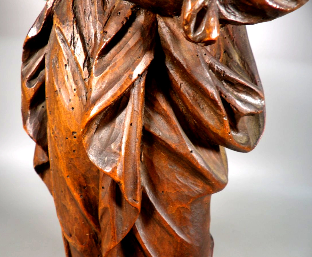 Antique Wooden Sculpture Of The Virgin And Child, Polished-photo-3