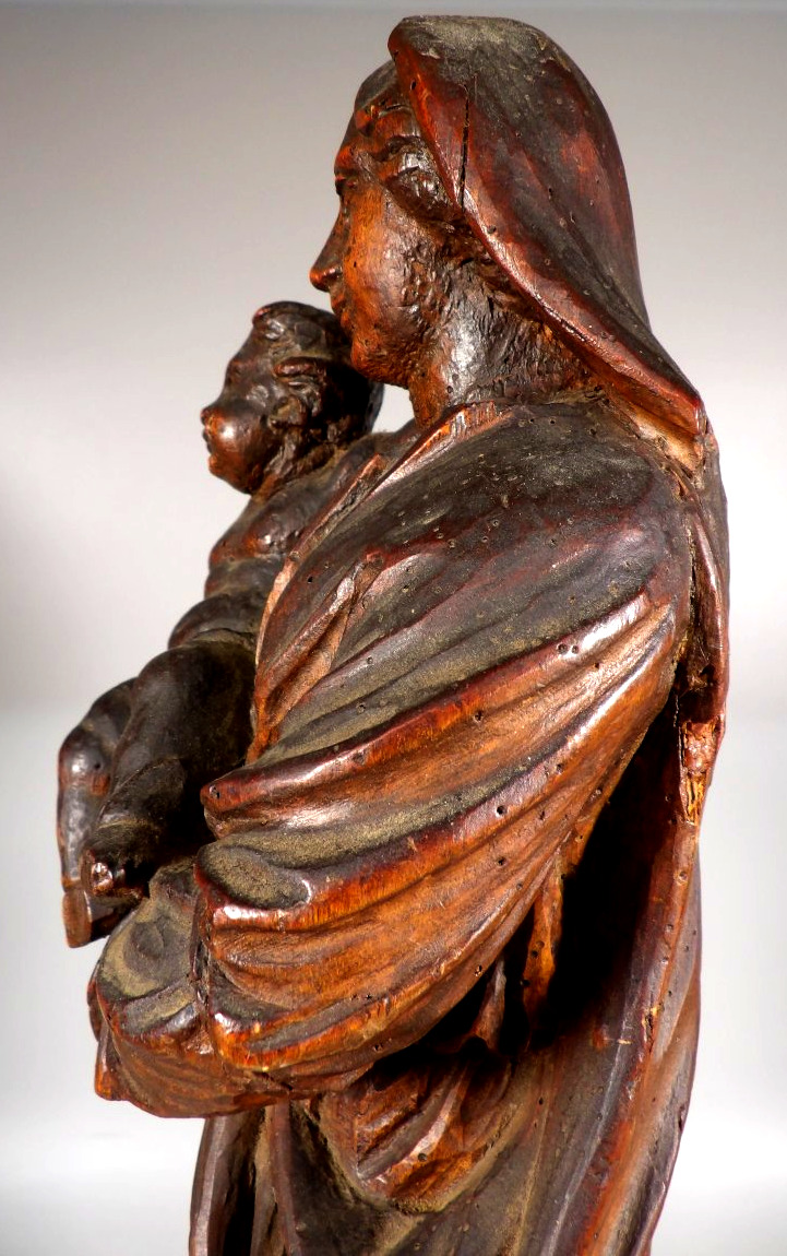 Antique Wooden Sculpture Of The Virgin And Child, Polished-photo-6