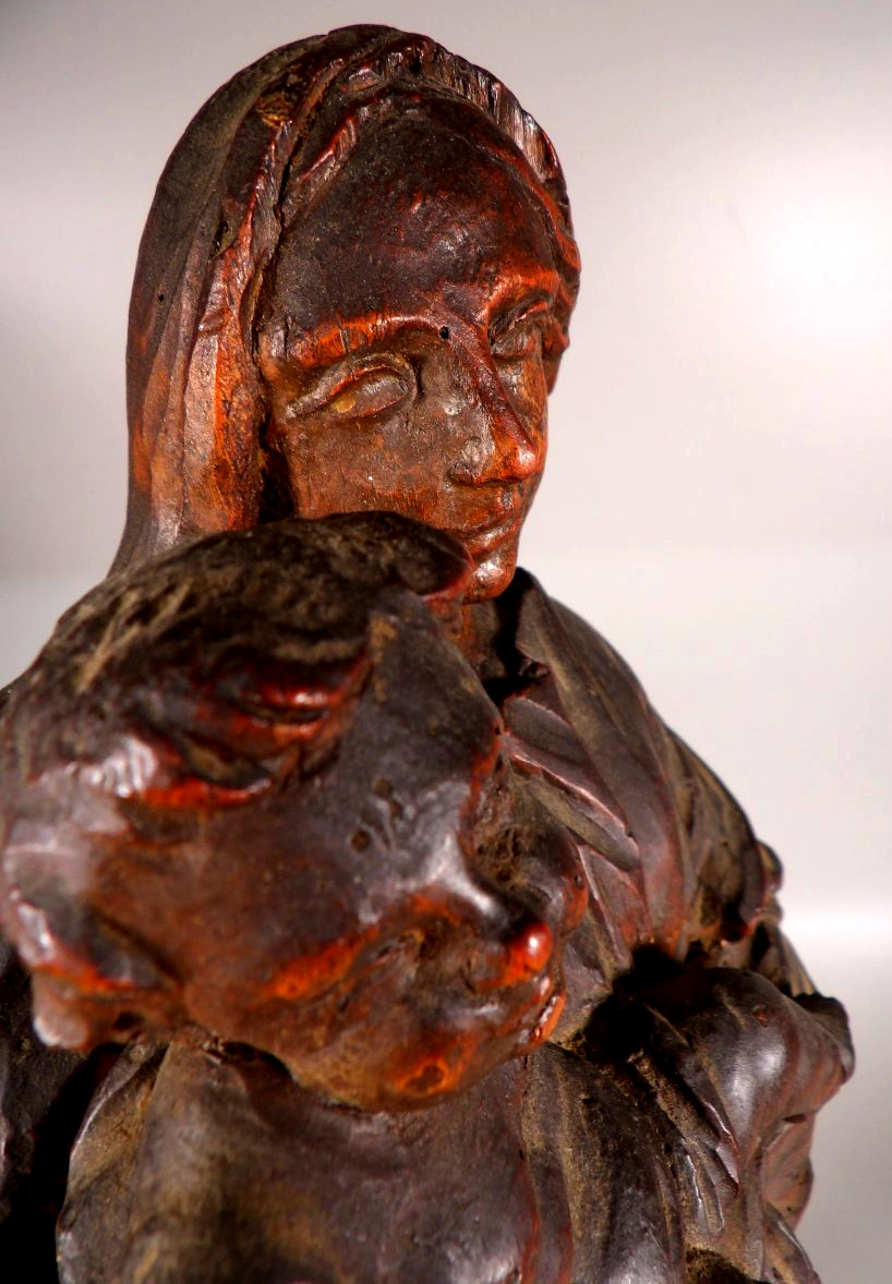 Antique Wooden Sculpture Of The Virgin And Child, Polished-photo-8