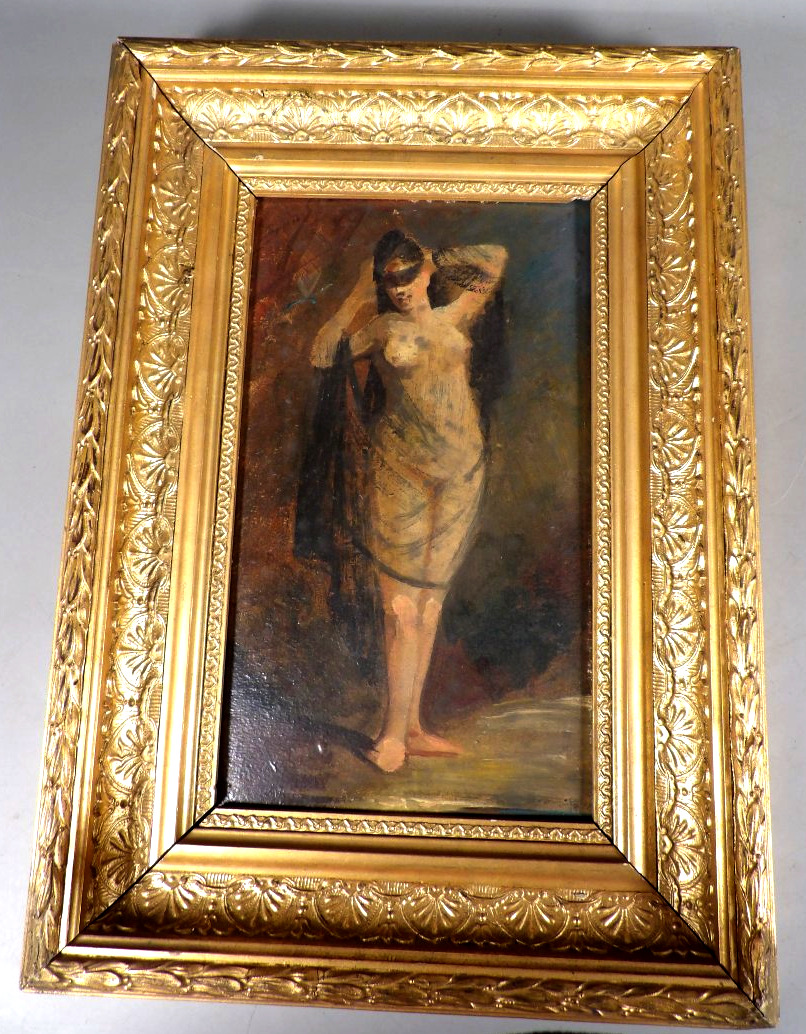 Huile sur Panneau de Bois - Femme Nue - Non Signée-photo-3