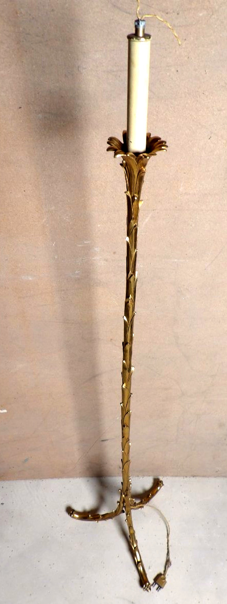Lampadaire Tripode en Bronze Doré à décor de Feuillages style Palmier - Maison BAGUÈS-photo-2