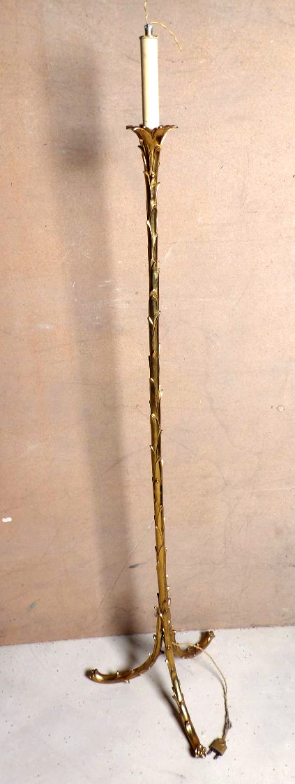 Lampadaire Tripode en Bronze Doré à décor de Feuillages style Palmier - Maison BAGUÈS