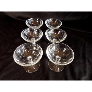 6 Champagne Glasses Made By Cristallerie Lorraine (1925 - 1997)