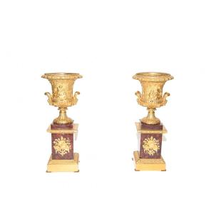 Pair Of Gilt Bronze Medici Vases 
