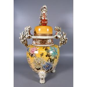 Asian Style Glazed Ceramic Tripod Lidded Pot - Signed
