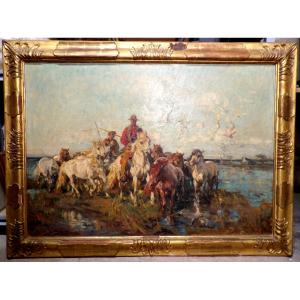 Huile sur Toile "Dans les Marais de la Petite Camargue" 1922 - Henri Émilien ROUSSEAU 1875-1933