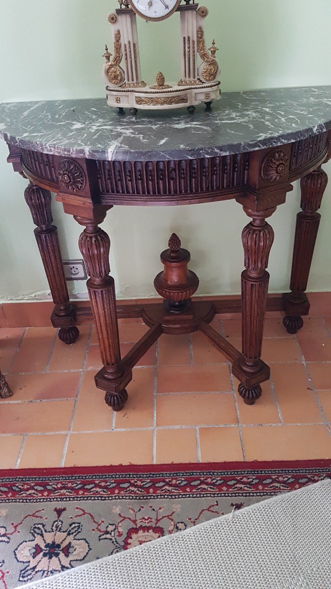 Half-moon Console In Oak, Louis XVI Period-photo-3