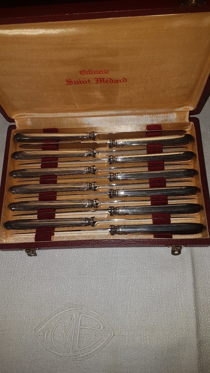 12 Silver Metal Cheese Knives - Goldsmith St Medard -