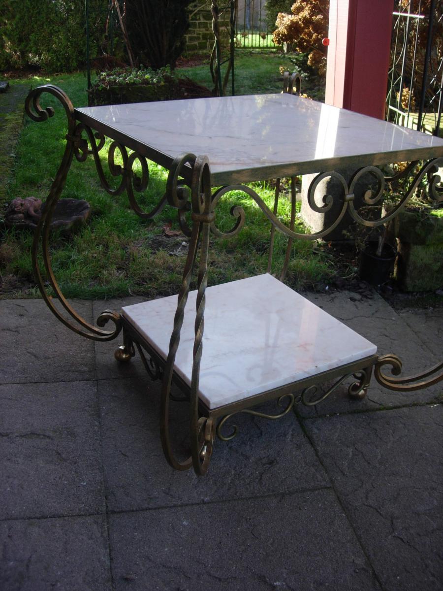 Wrought Iron Table And Marble Attributed To Gilbert Poillerat-photo-2