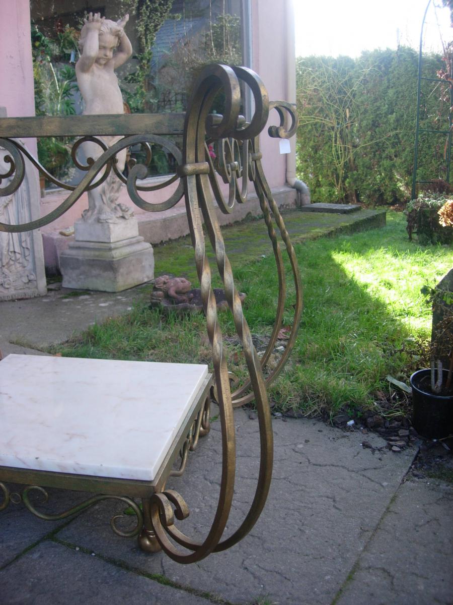 Wrought Iron Table And Marble Attributed To Gilbert Poillerat-photo-3