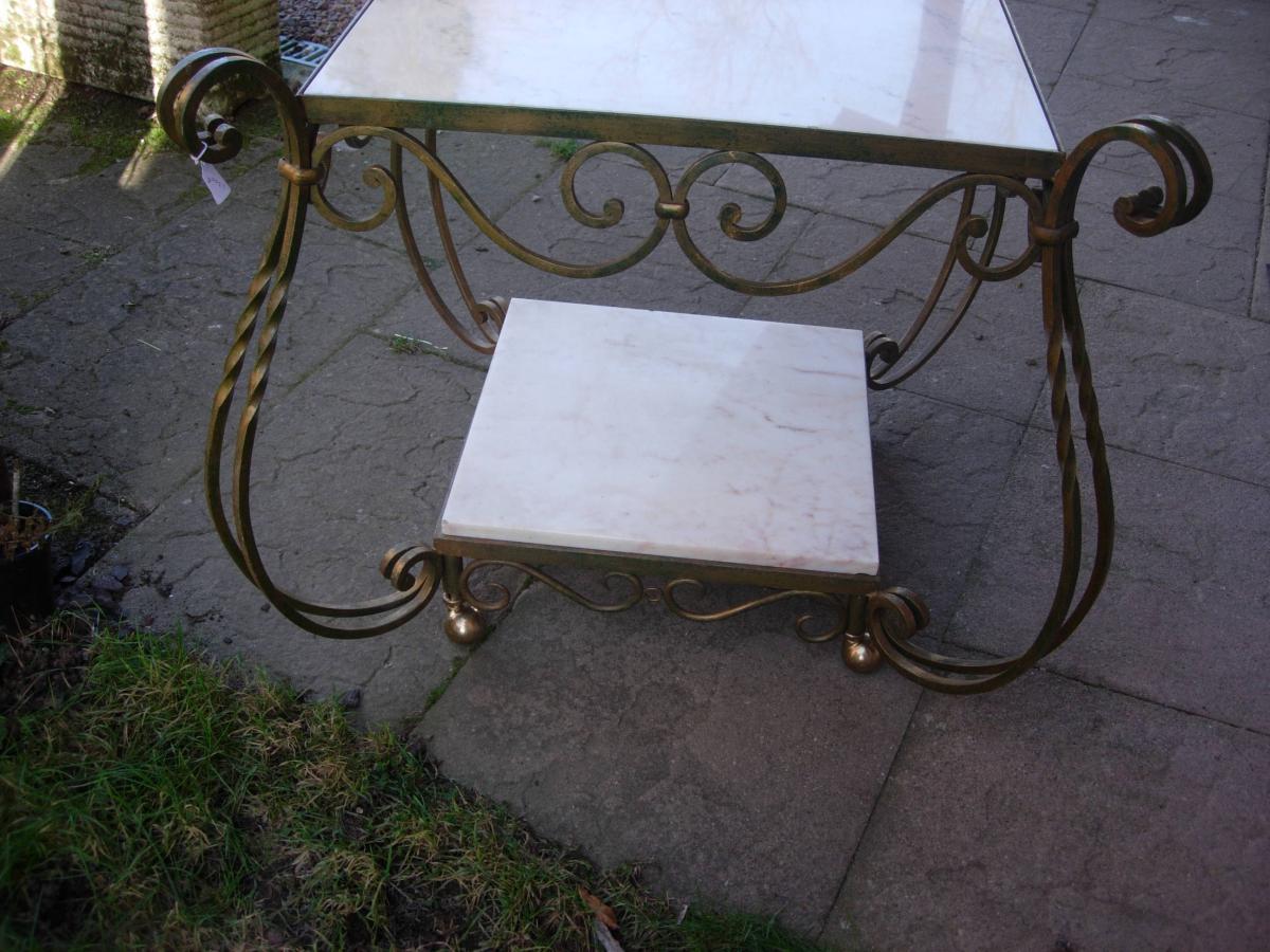 Wrought Iron Table And Marble Attributed To Gilbert Poillerat-photo-3