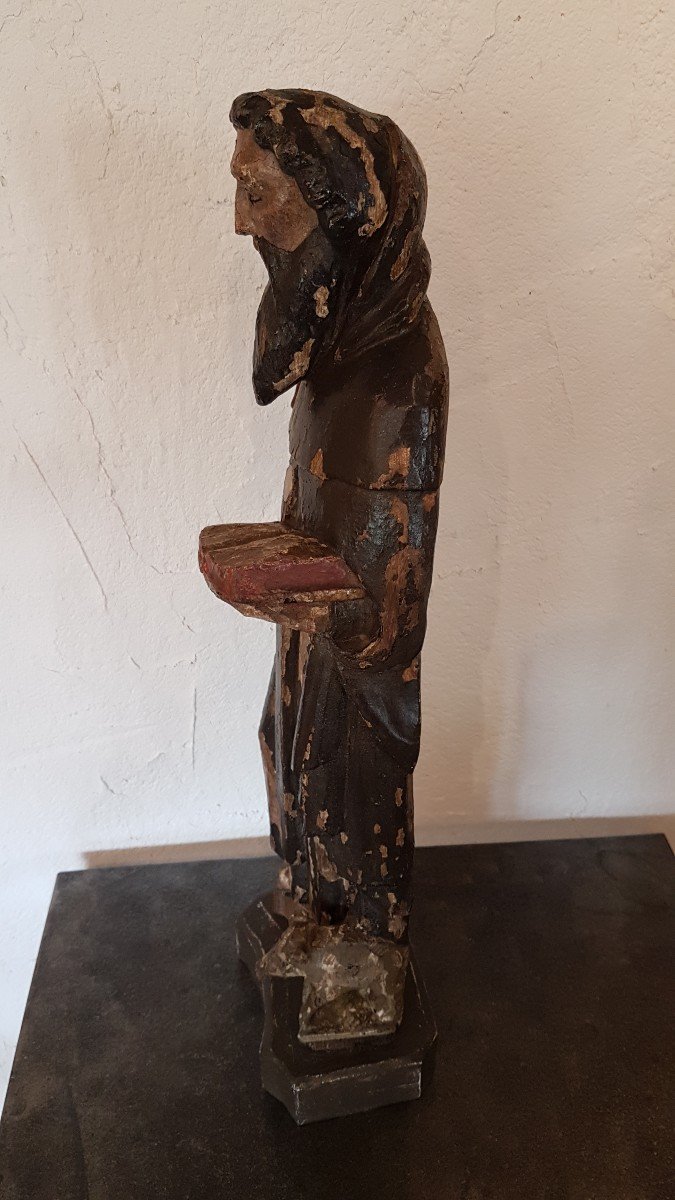 Sculpture statue de saint  Antoine Le Grand - Polychrome - Début 17ème - -photo-4