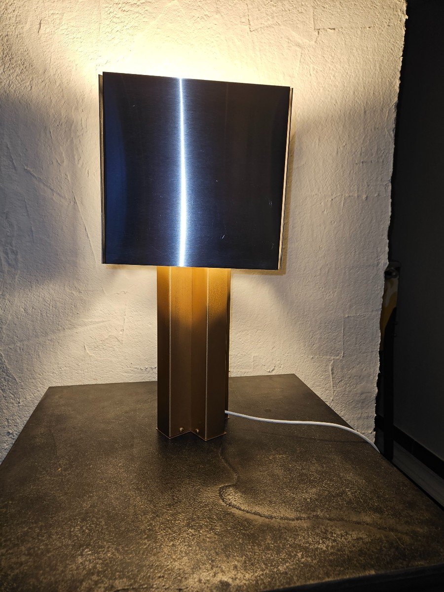 Lampe Métal Chrome Et Métal Doré Année 1970-photo-3