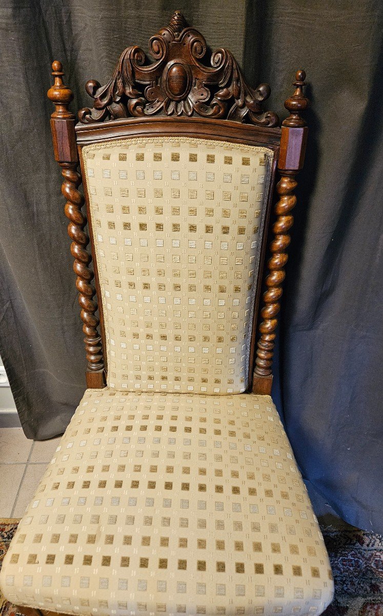 Pair Of Louis XIII Chairs - 19th Century - In Solid Walnut --photo-1