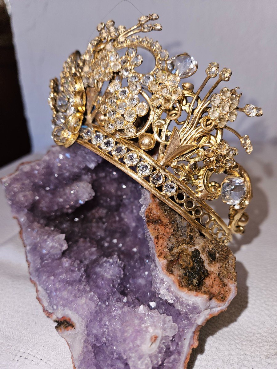  Crown Of Religious Statue In Brass And Rhinestones - 19th --photo-1