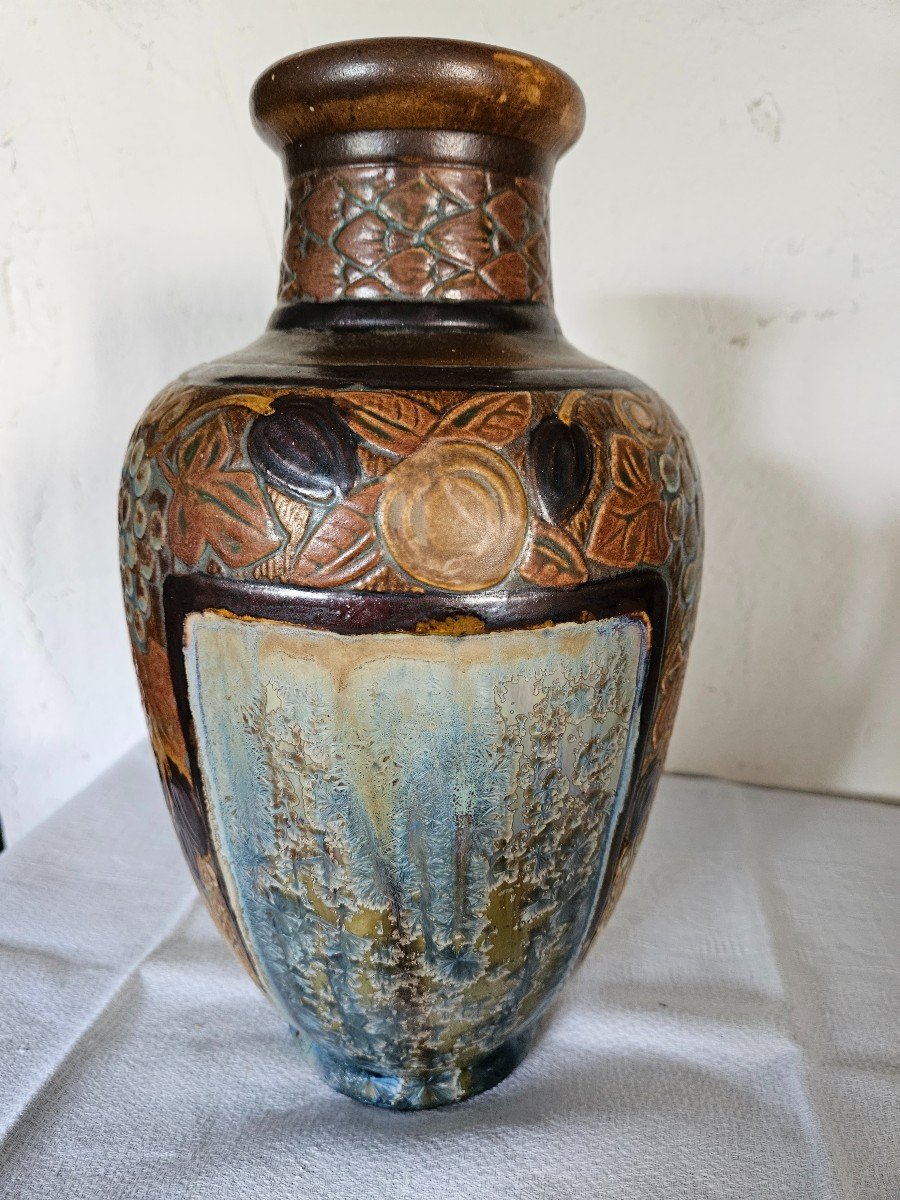 Vase Art Déco De Joseph Mougin  (1876  -  1961) En Grès émaillé.-photo-1