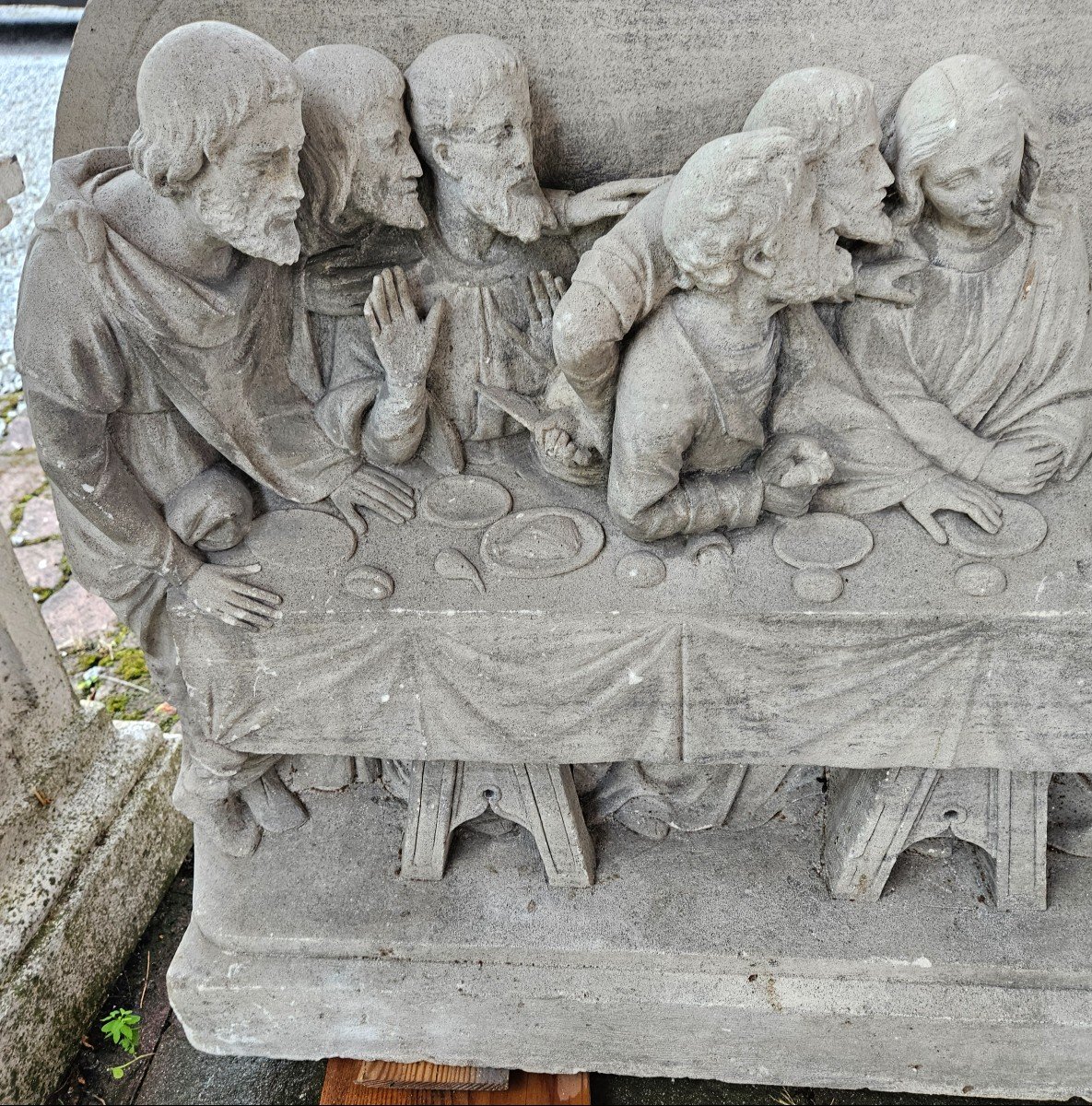Bas Relief Stone Sculpture - Early 19th Century Period - Meal The Last Supper Of Jesus-photo-2