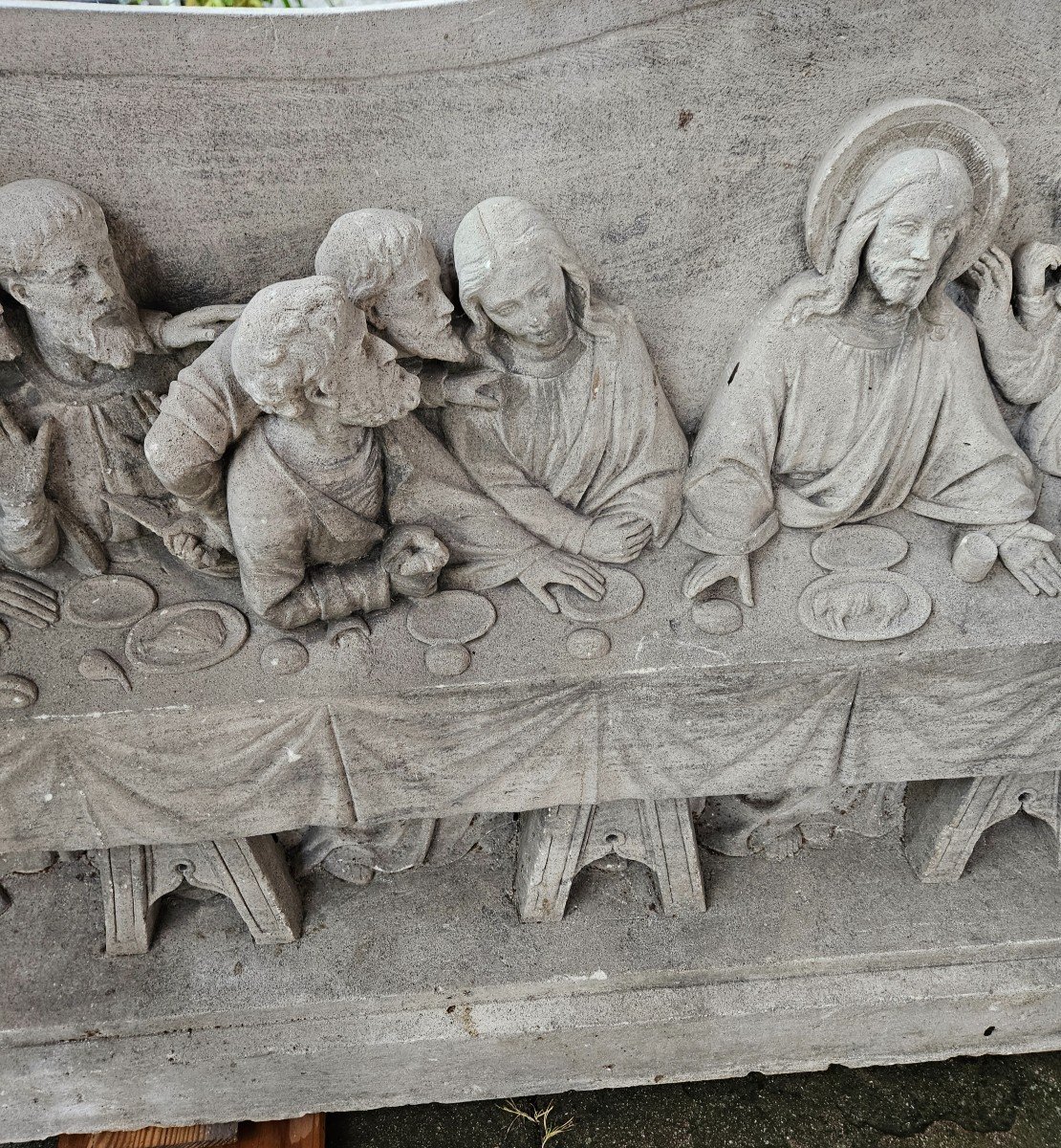 Bas Relief Stone Sculpture - Early 19th Century Period - Meal The Last Supper Of Jesus-photo-3