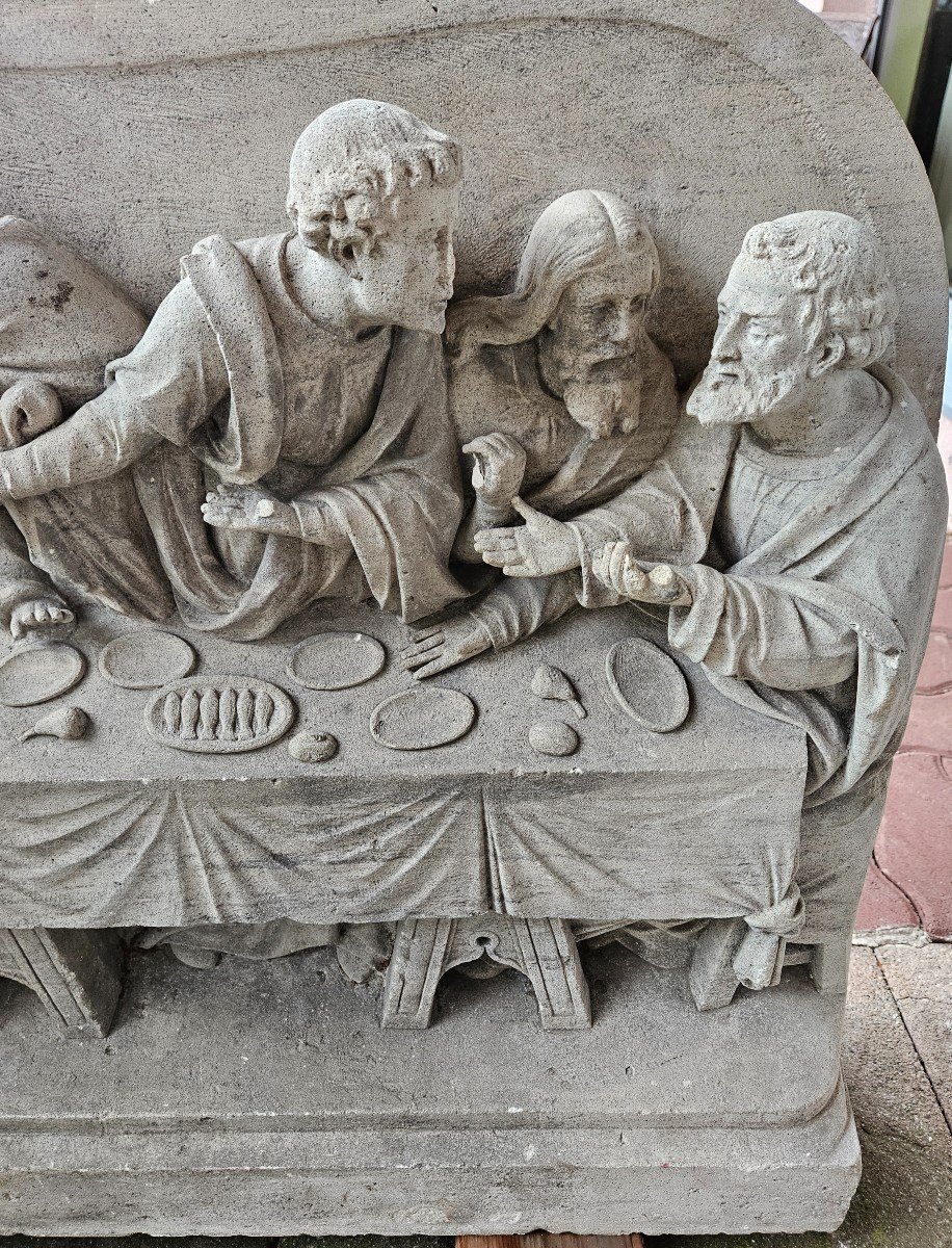 Bas Relief Stone Sculpture - Early 19th Century Period - Meal The Last Supper Of Jesus-photo-4