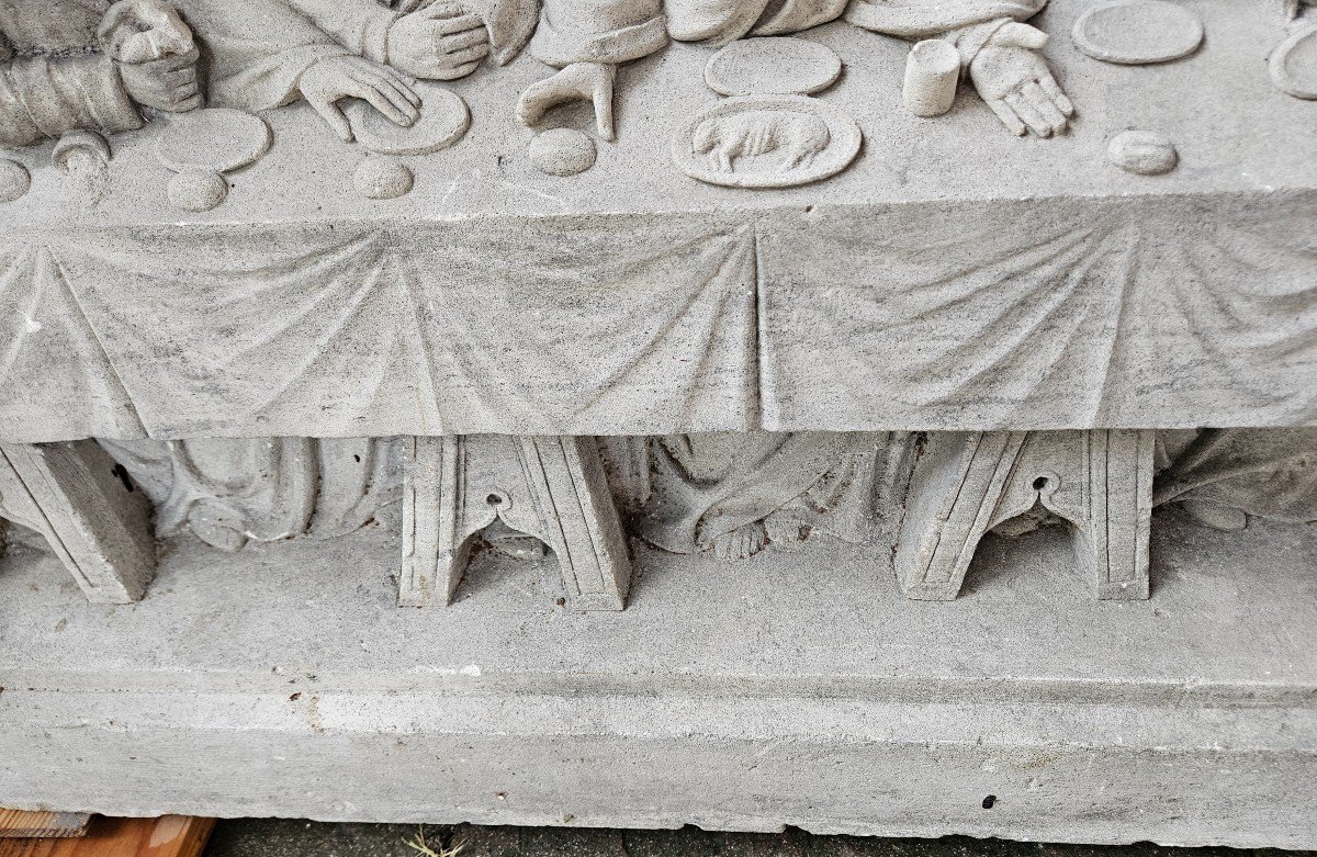 Bas Relief Stone Sculpture - Early 19th Century Period - Meal The Last Supper Of Jesus-photo-7