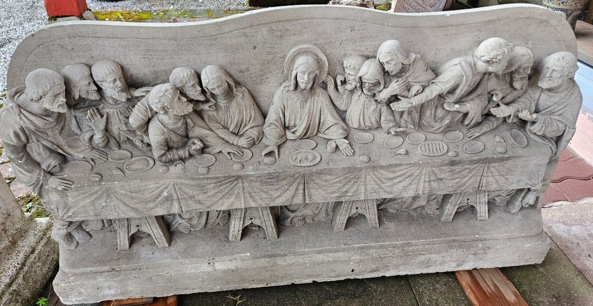 Bas Relief Stone Sculpture - Early 19th Century Period - Meal The Last Supper Of Jesus