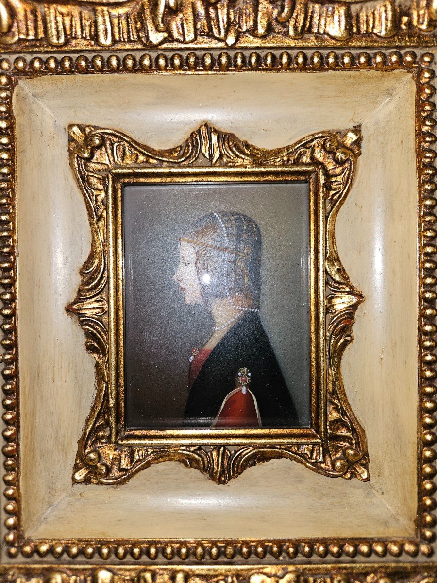 Miniature On Ivory Representing Beatrice d'Este, Queen Of Hungary - 19th Century --photo-7