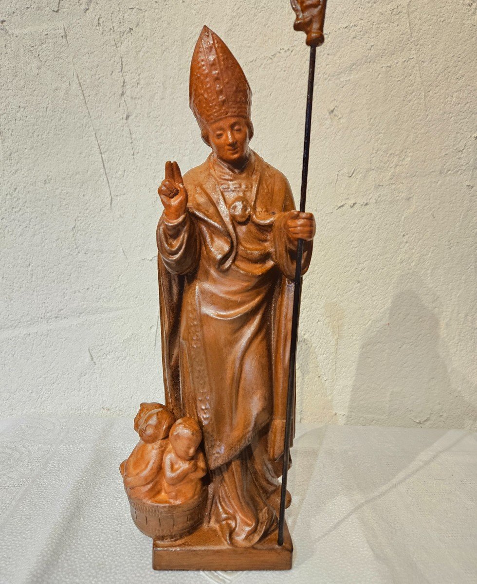 Sculpture De Saint  Nicolas En Terre Cuite Patinée  -  époque 20ème - -photo-1