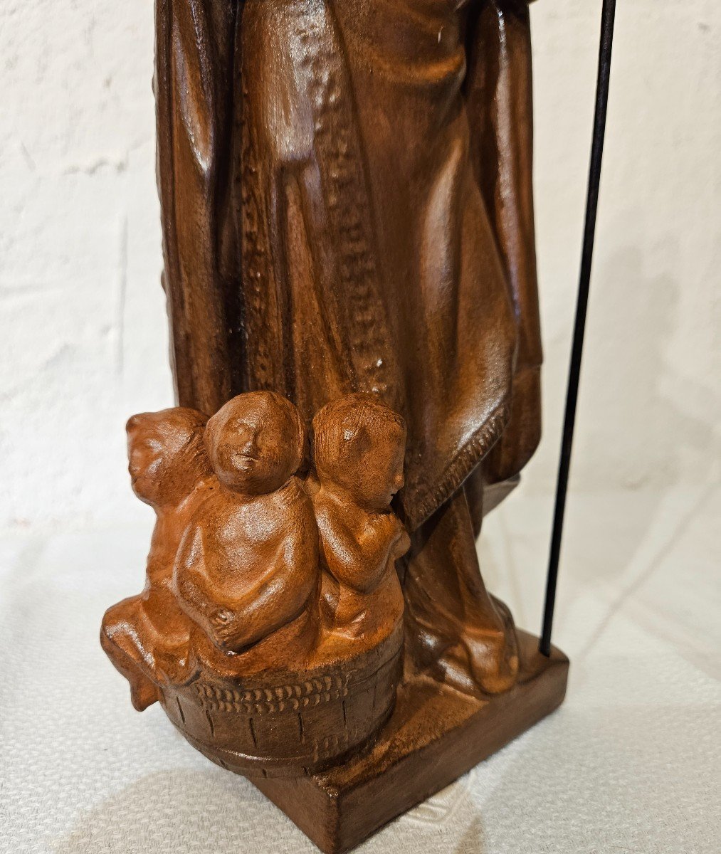 Sculpture De Saint  Nicolas En Terre Cuite Patinée  -  époque 20ème - -photo-3